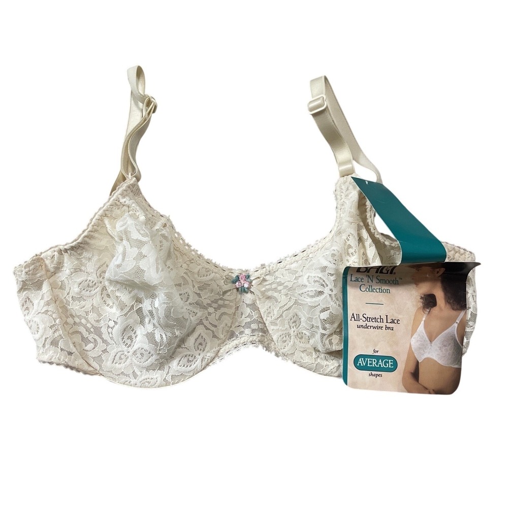 Vtg Bali Bra 36B‎ Underwire Mesh Lace #2432 Cream White NEW Floral 80s